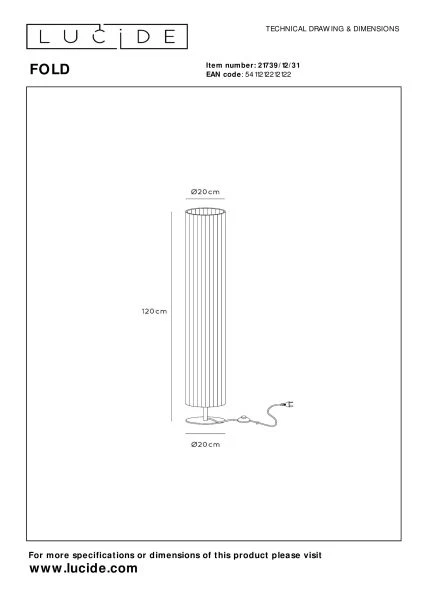 Lucide FOLD - Vloerlamp - Ø 20 cm - 2xE27 - Wit - technisch